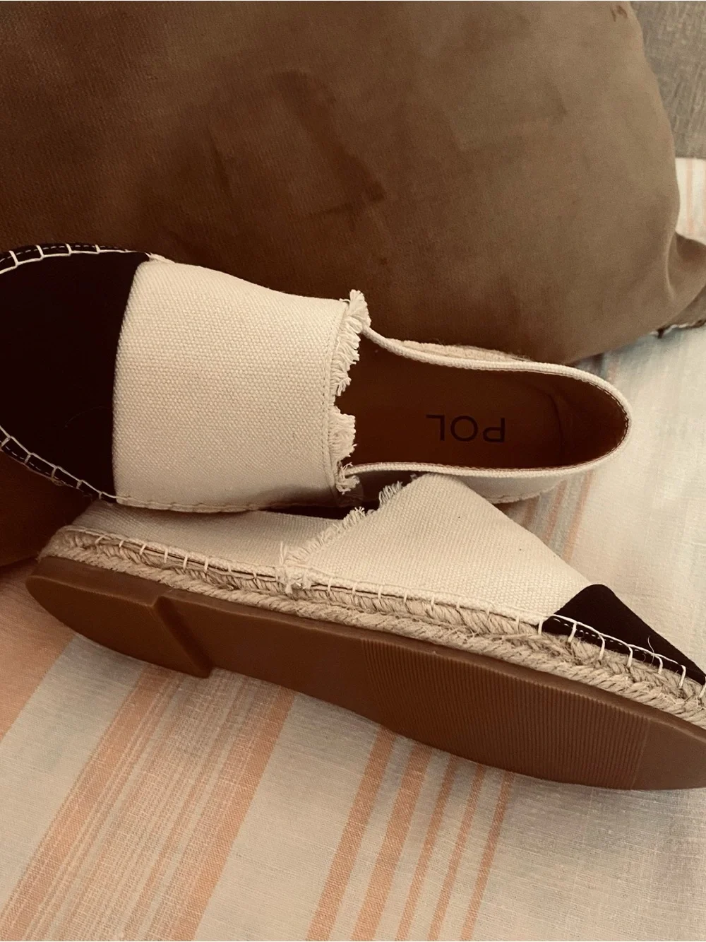 POL Two-Tone Canvas Espadrilles - Cream & Black